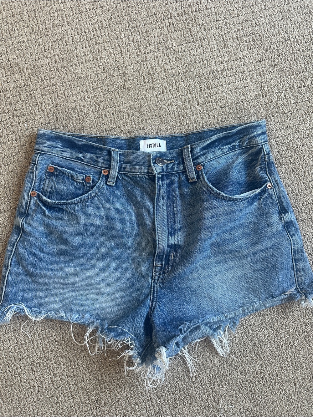 pistola Blue Distressed High-Rise Denim Jean Shorts